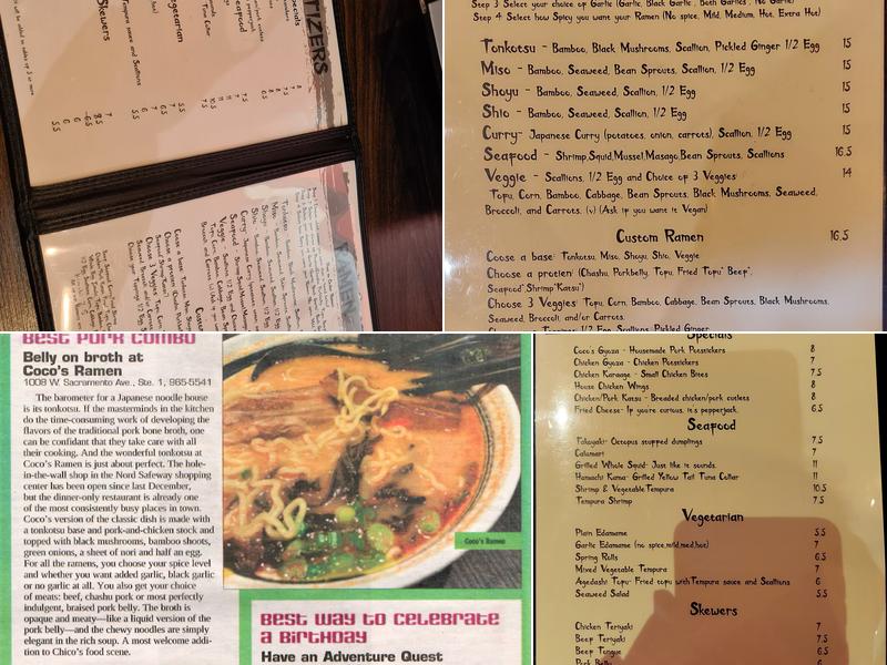 Coco's Ramen Menu