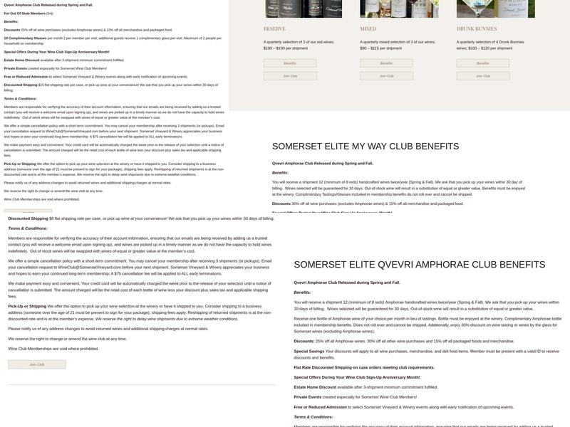 Somerset Winery Menu