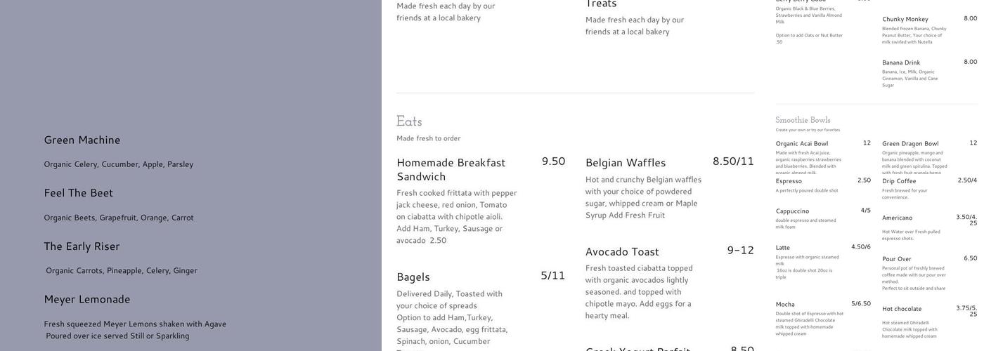 Soul Rebel Coffee Menu