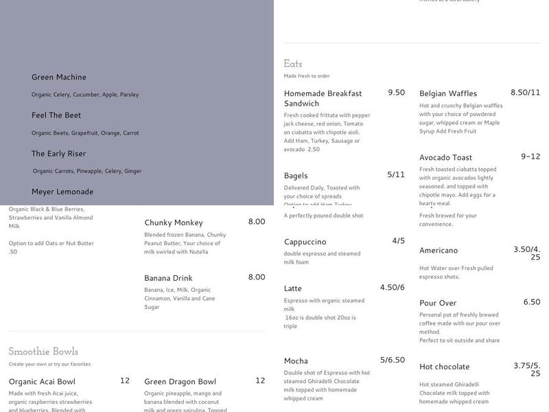 Soul Rebel Coffee Menu