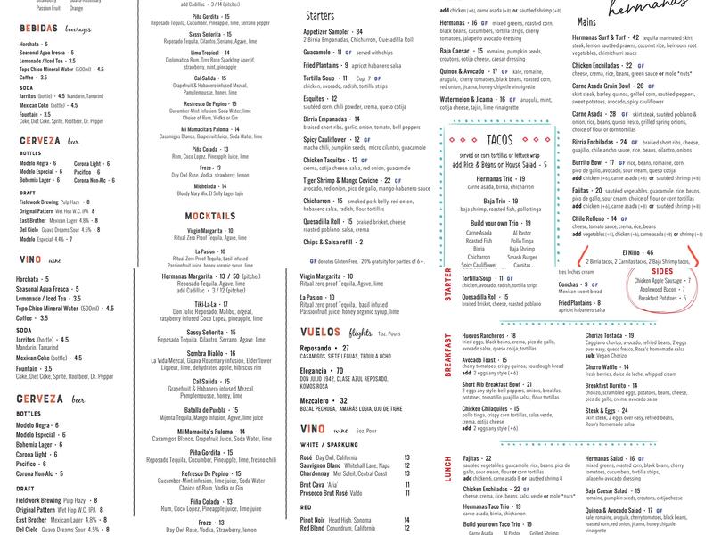 Cocina Hermanas Menu