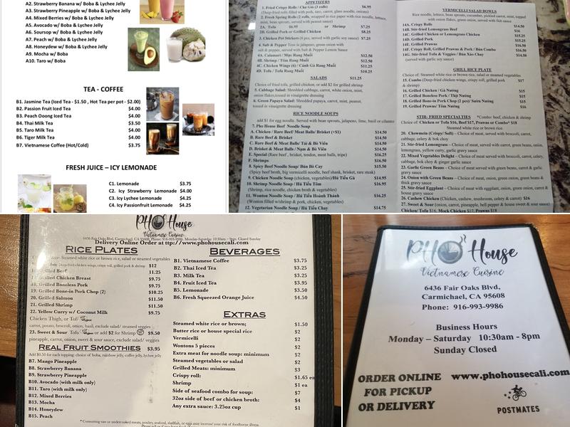 Phở House Menu