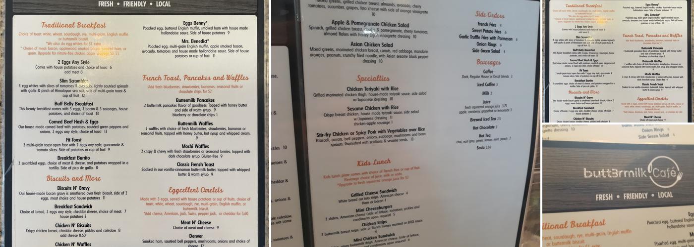 Butt3rmilk Cafe Menu
