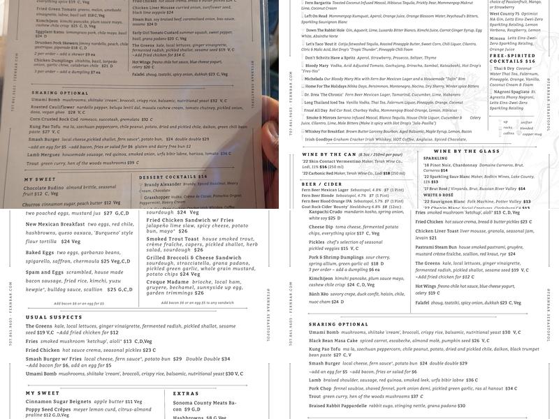 Fern Bar Menu
