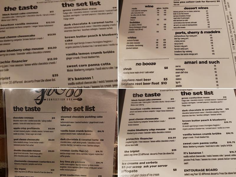 Gross Confection Bar Menu