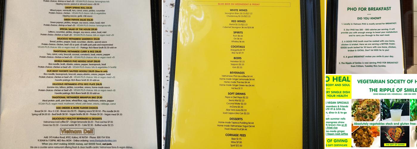 The Ripple of Smiles Menu