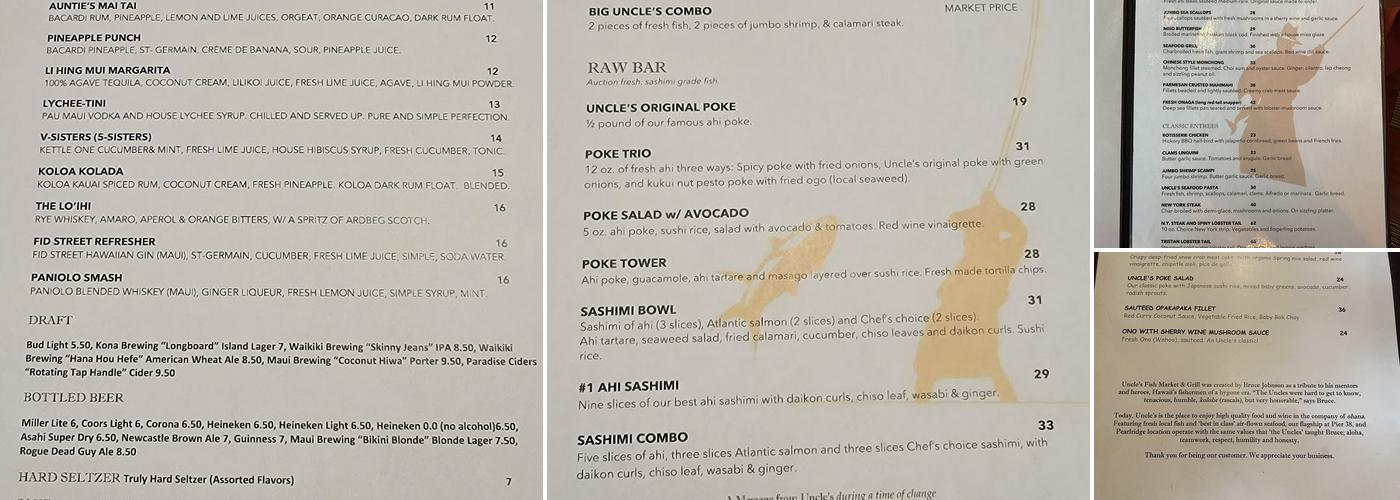 Uncle's Fish Market & Grill - Pearlridge Menu