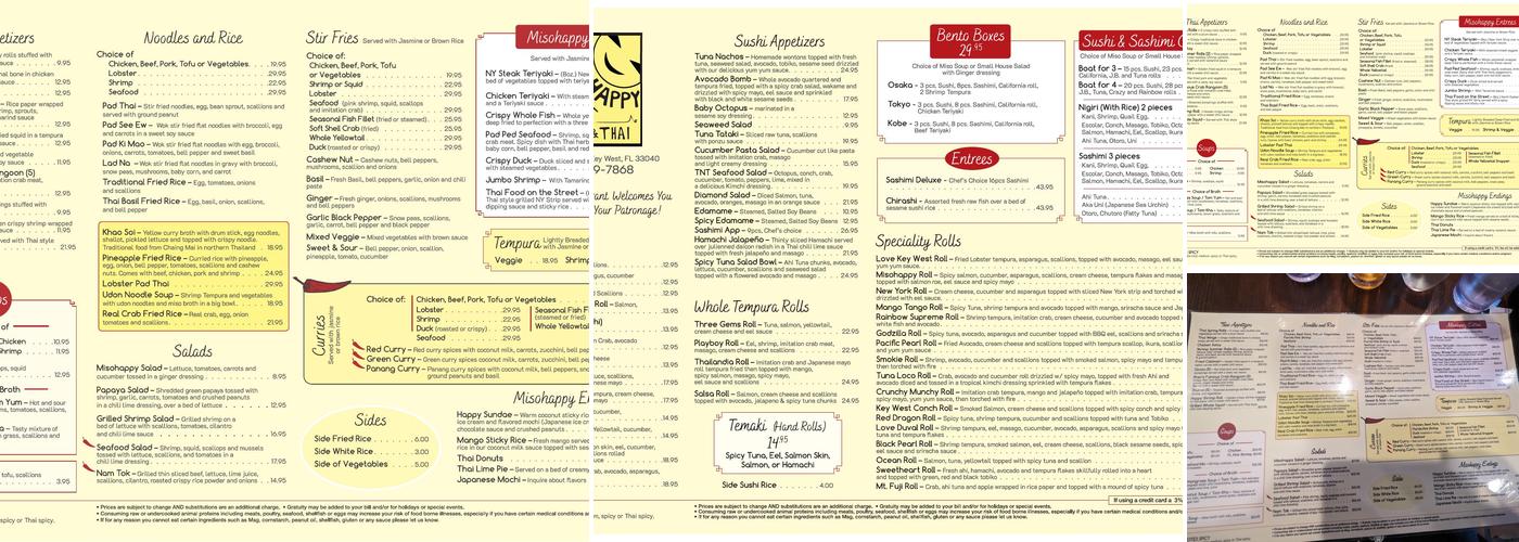 Misohappy Sushi and Thai Menu
