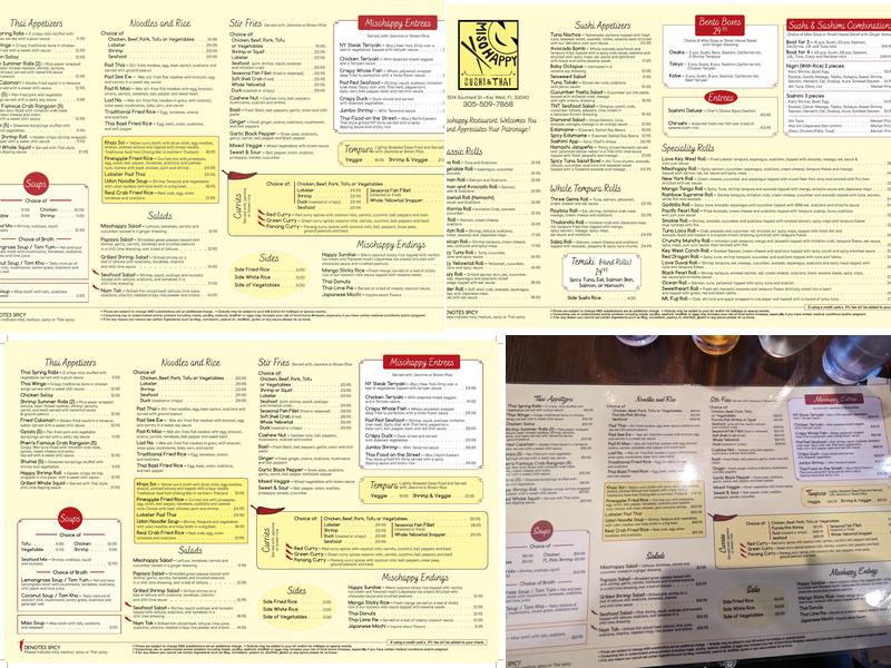 Misohappy Sushi and Thai Menu