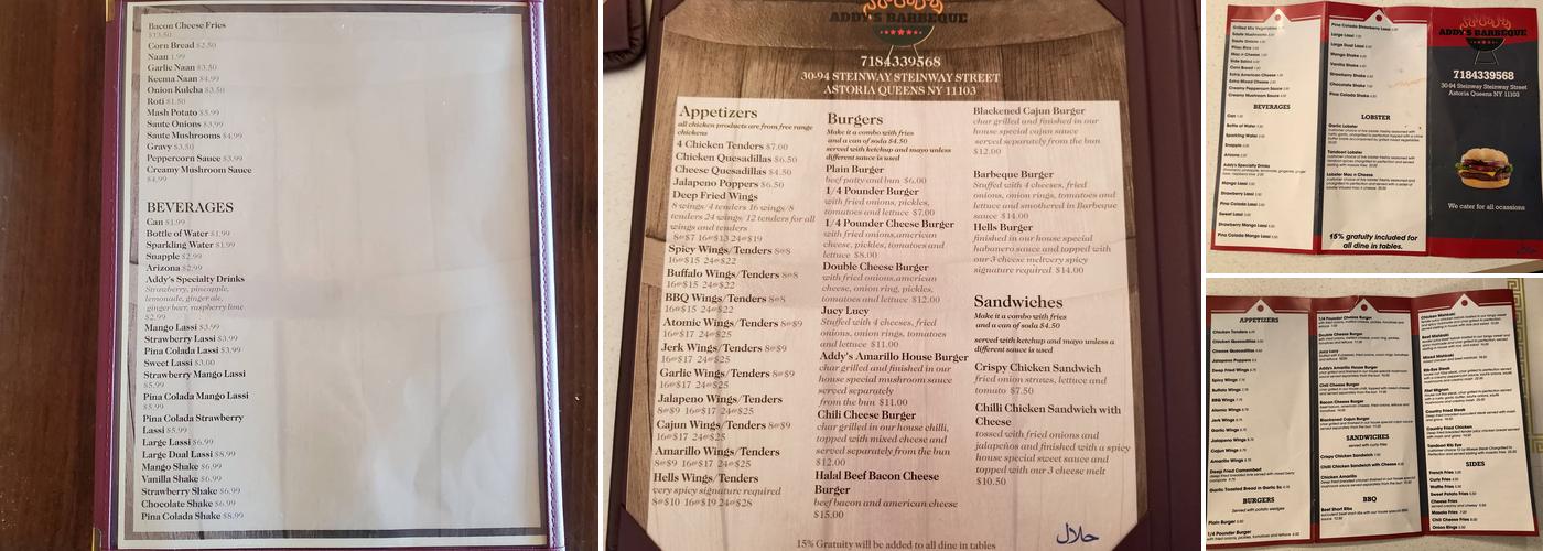 Addy's Barbecue Menu