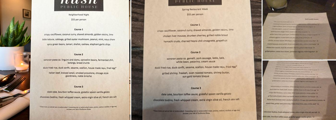 Hush Public House Menu