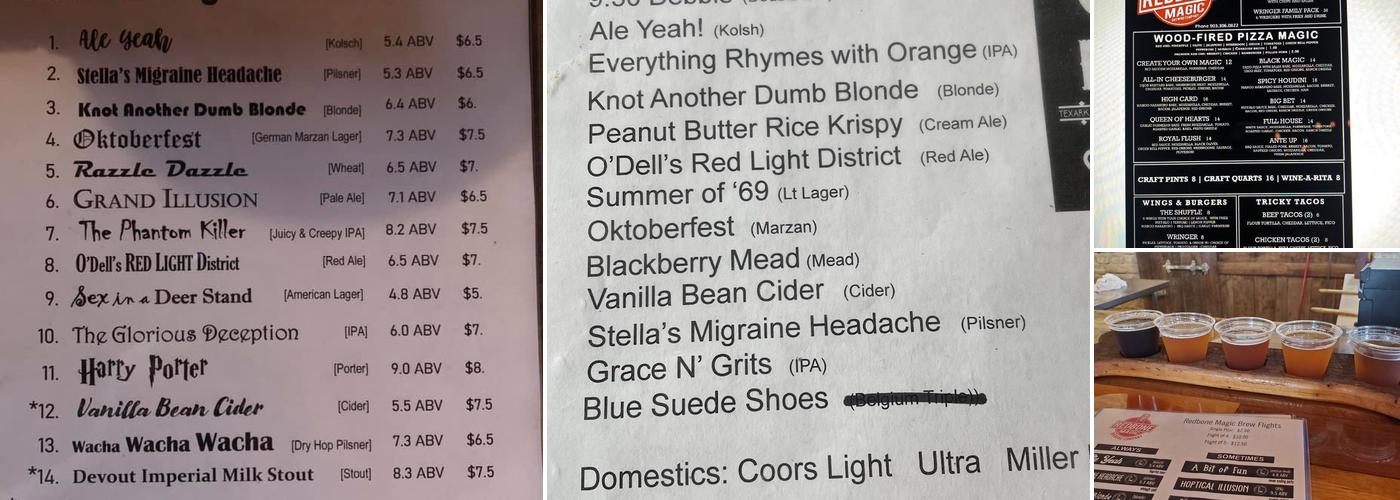 Redbone Magic Brewing Menu