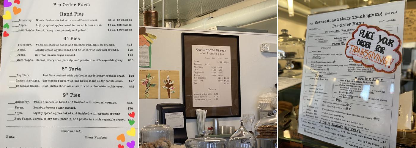 Cornerstone Bakery Menu