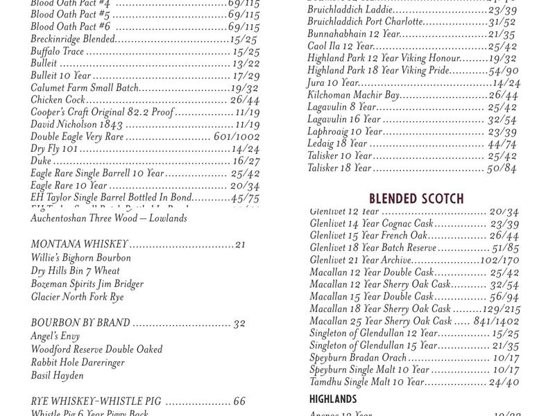 Devil's Toboggan Menu