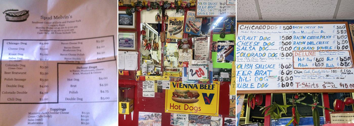 Spud Melvins/Chicago Hot Dogs Menu