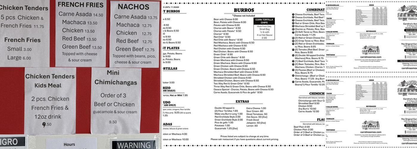 Carolina's Mexican Food Avondale Menu