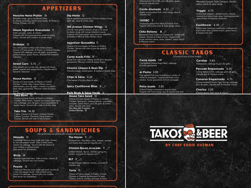 Takos and Beer Menu