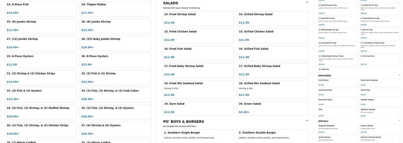 Sam's Southern Eatery Menu