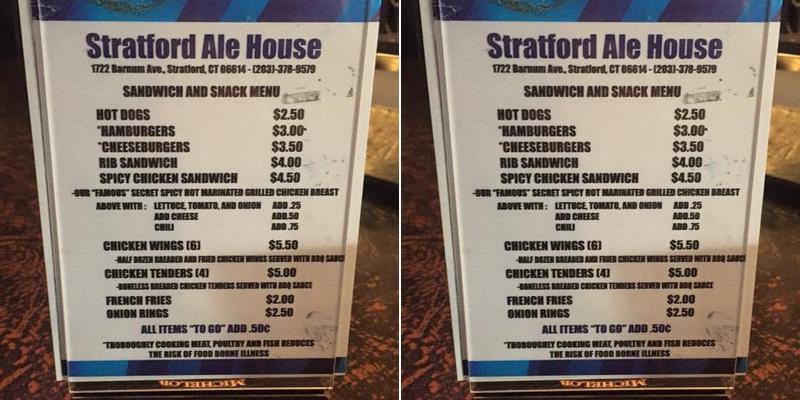 Old Stratford Ale House Menu