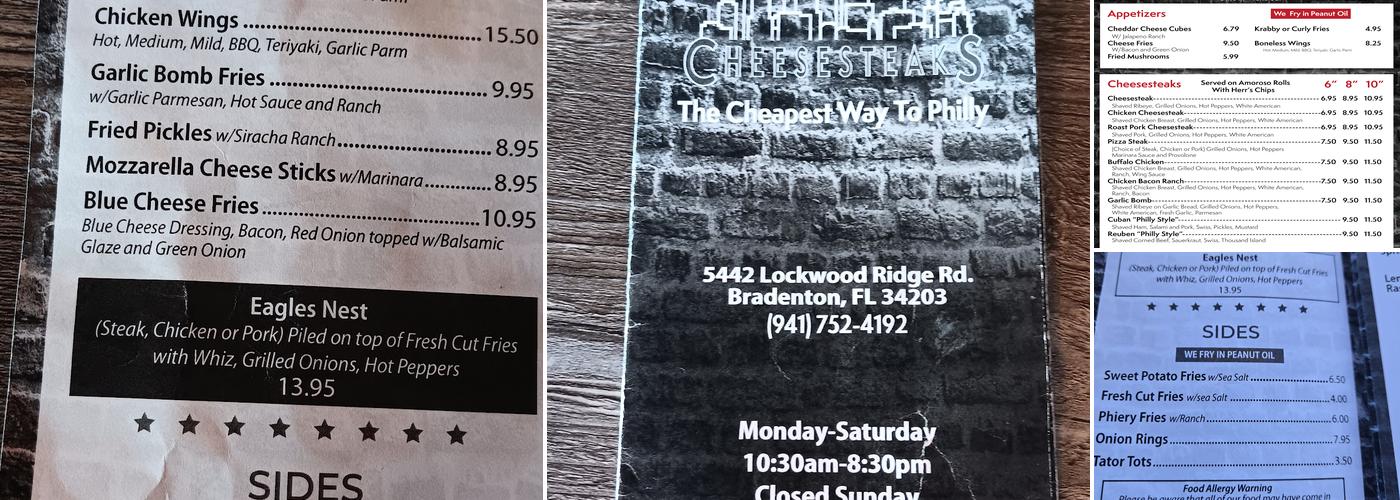 South Philly Cheesesteaks Menu