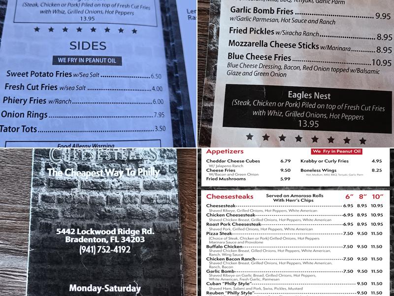 South Philly Cheesesteaks Menu