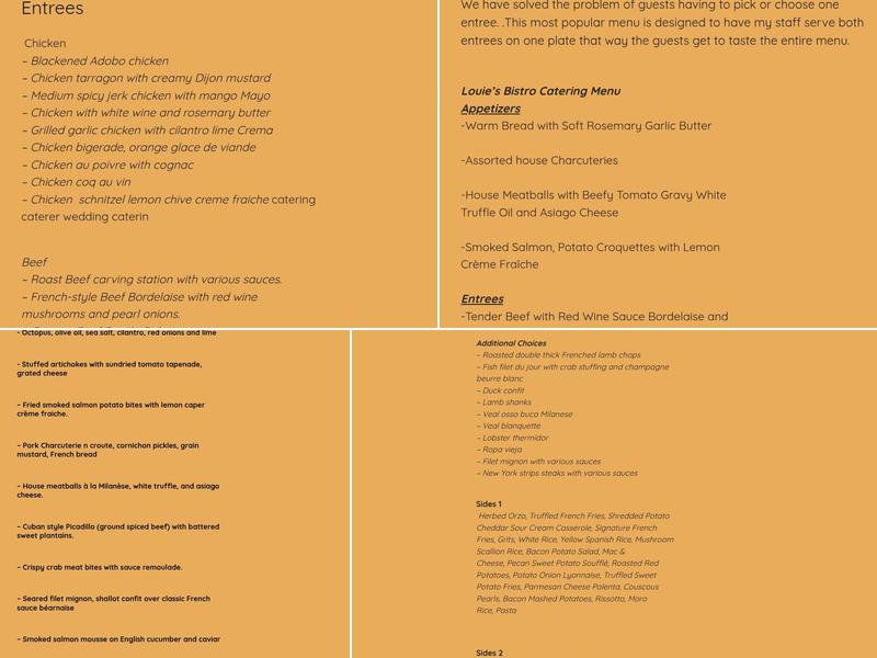 Louie's Bistro Catering Menu