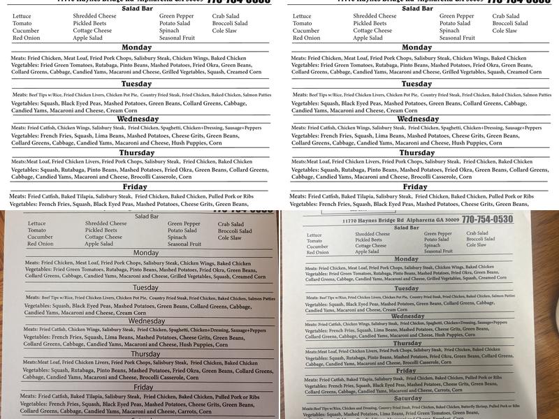 AJ's Home Cooking Menu