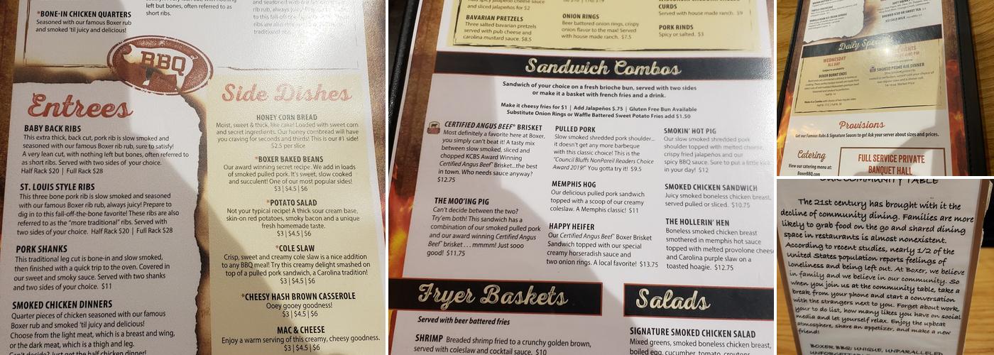 Boxer Barbeque Menu