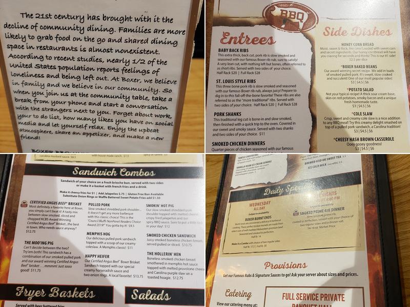 Boxer Barbeque Menu