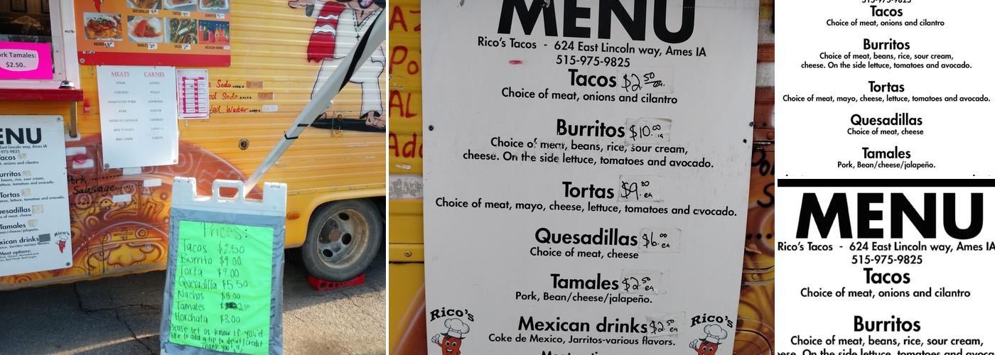 Rico's Tacos Menu