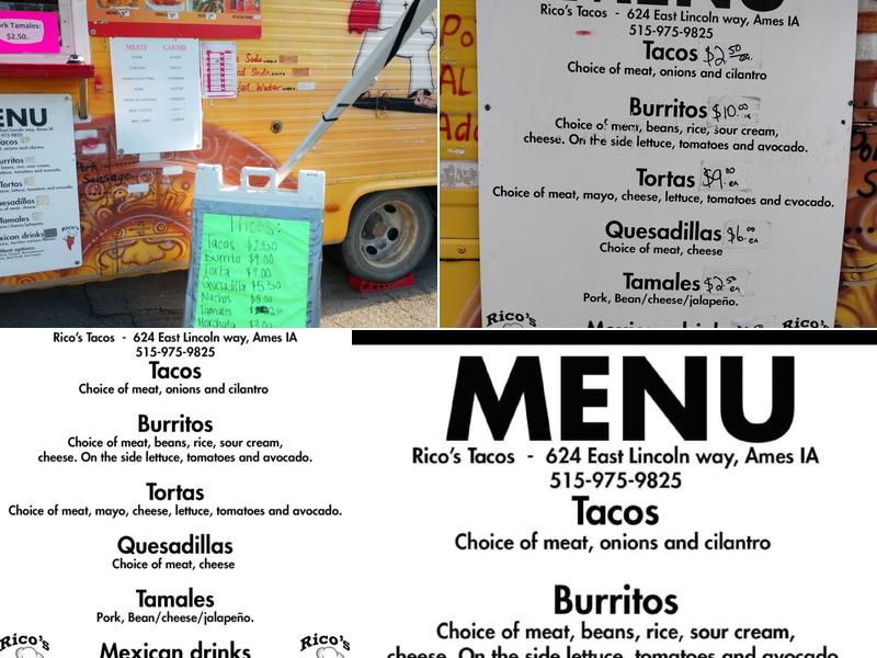 Rico's Tacos Menu