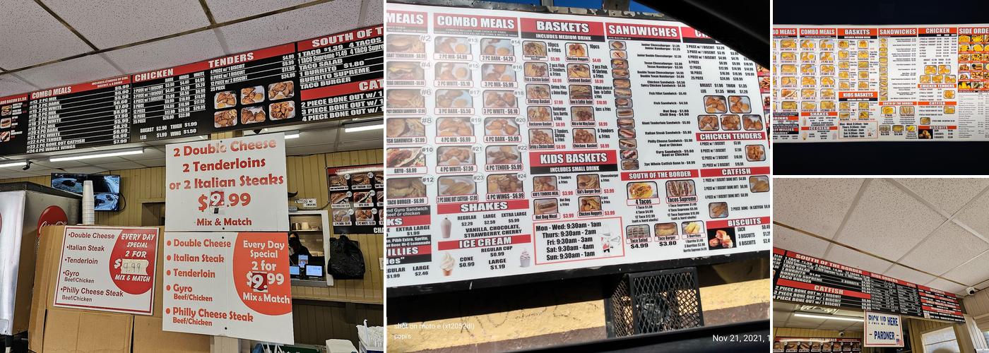 Texas Tom's Menu
