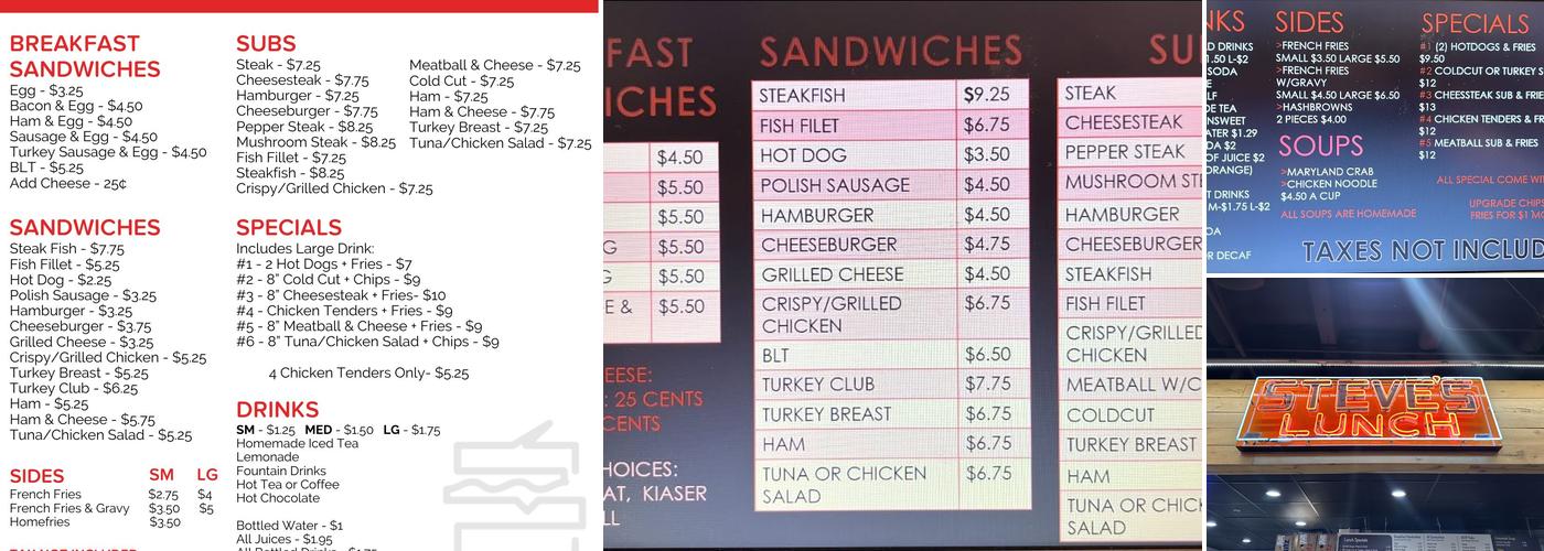 Steve's Lunch Menu