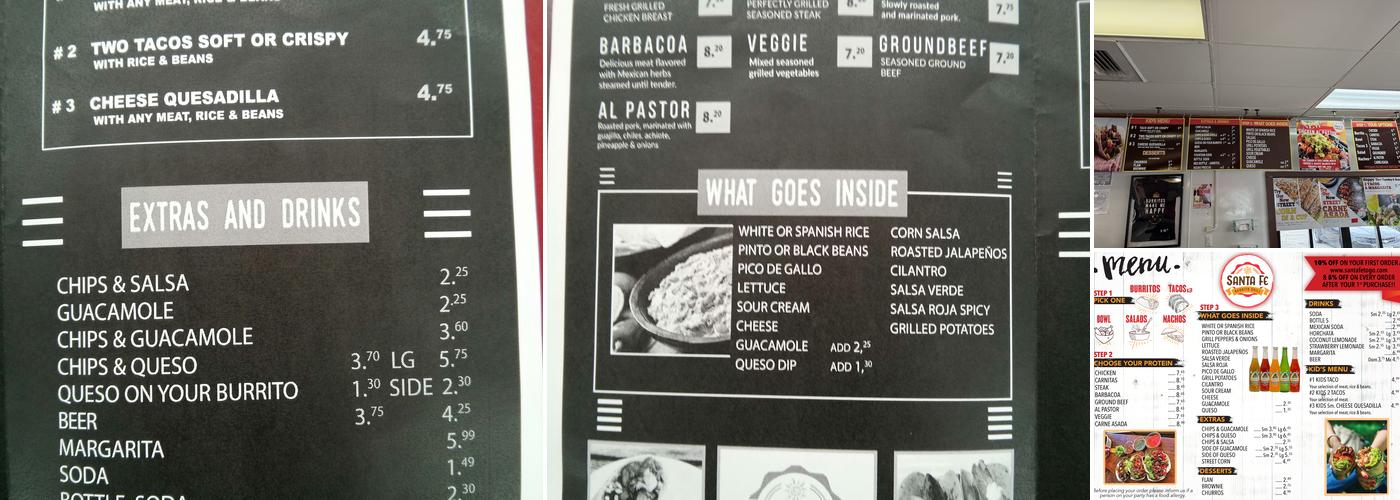 Santa Fe Burrito Grill Menu