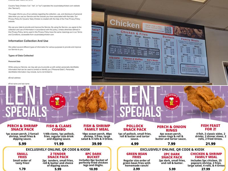 Cousins Tasty Chicken Menu