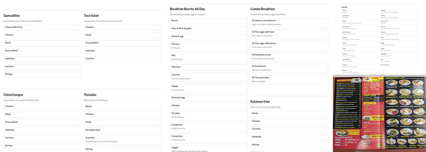 California Taco Shop Menu