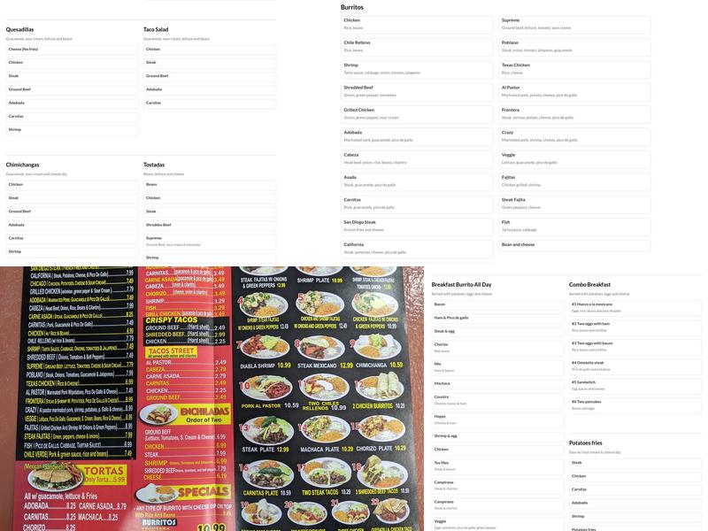 California Taco Shop Menu