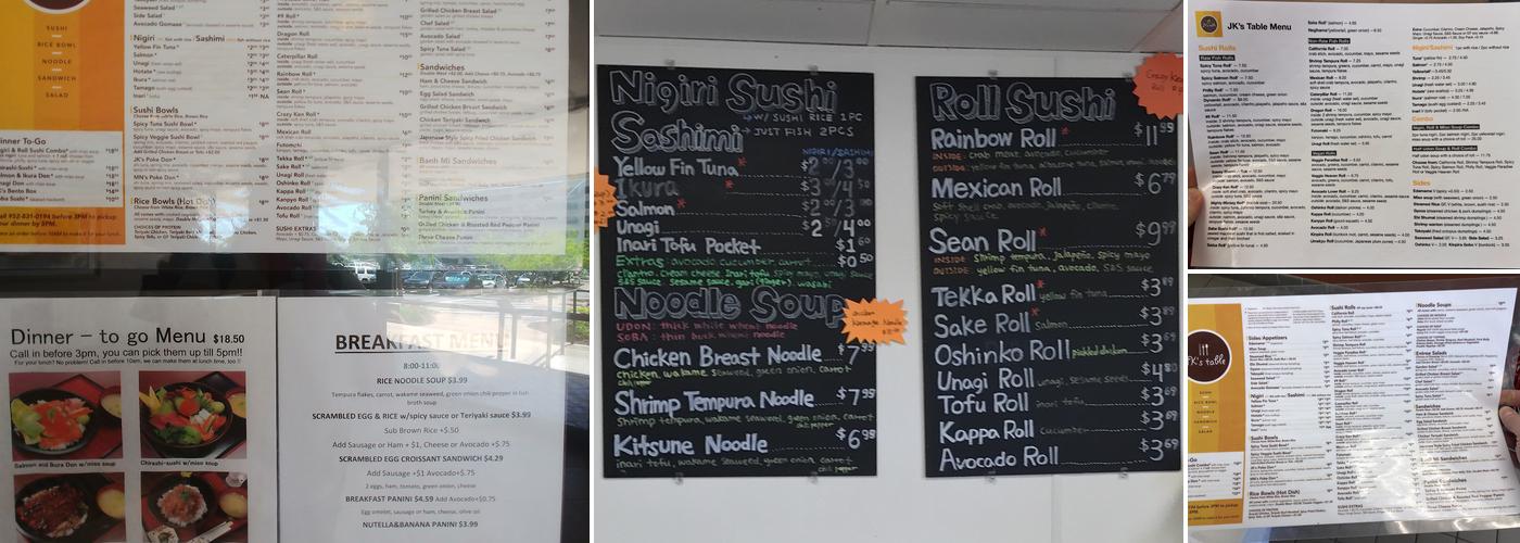 JK's Table Menu