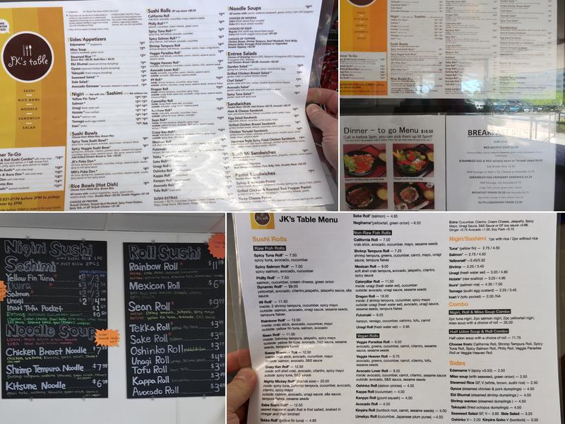 JK's Table Menu