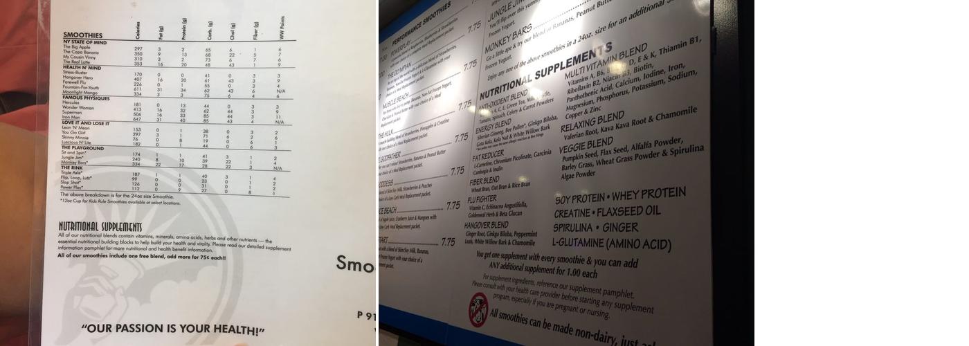 Big Apple Smoothie Menu