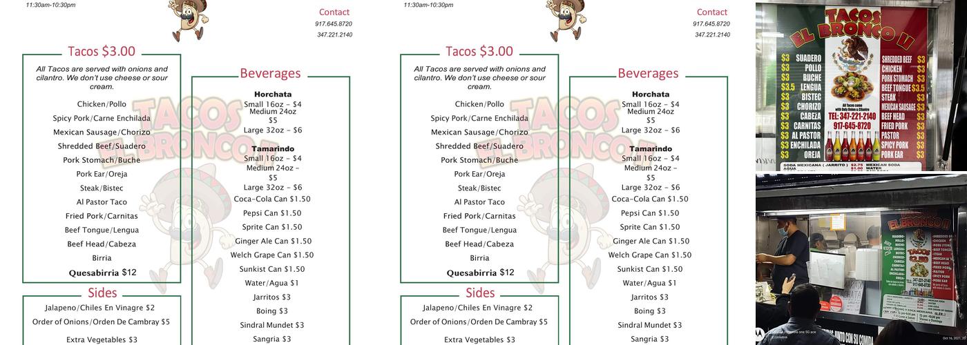 Tacos El Bronco 2 Menu
