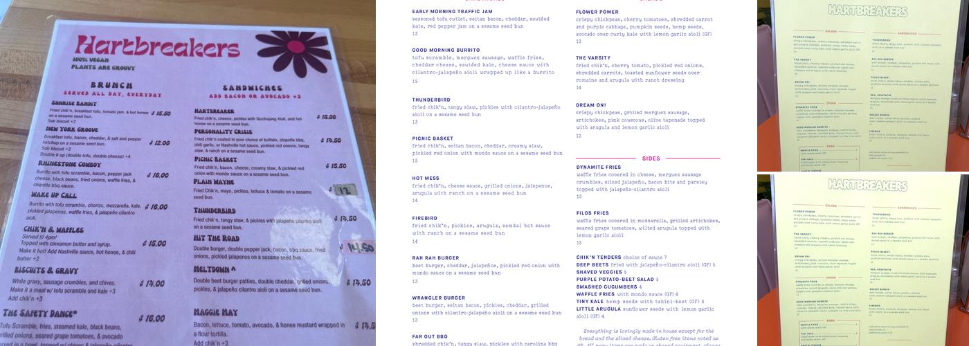 Hartbreakers Menu