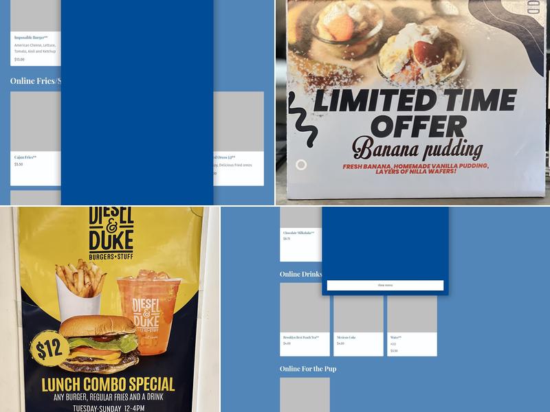 Diesel and Duke Menu