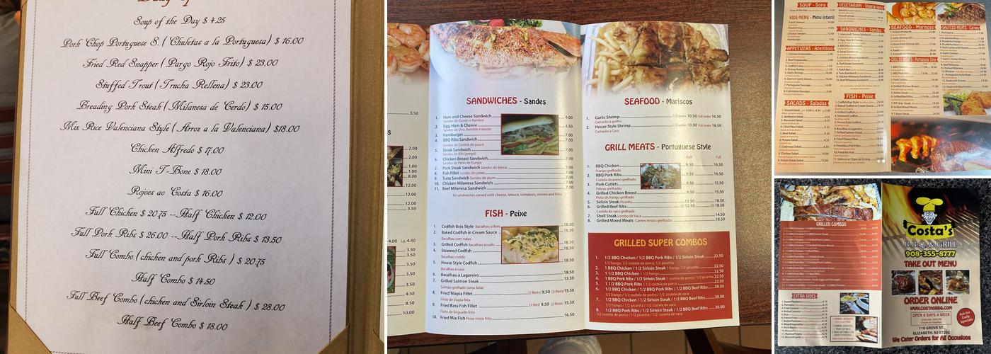Costa's B.B.Q & Grill Restaurant Menu