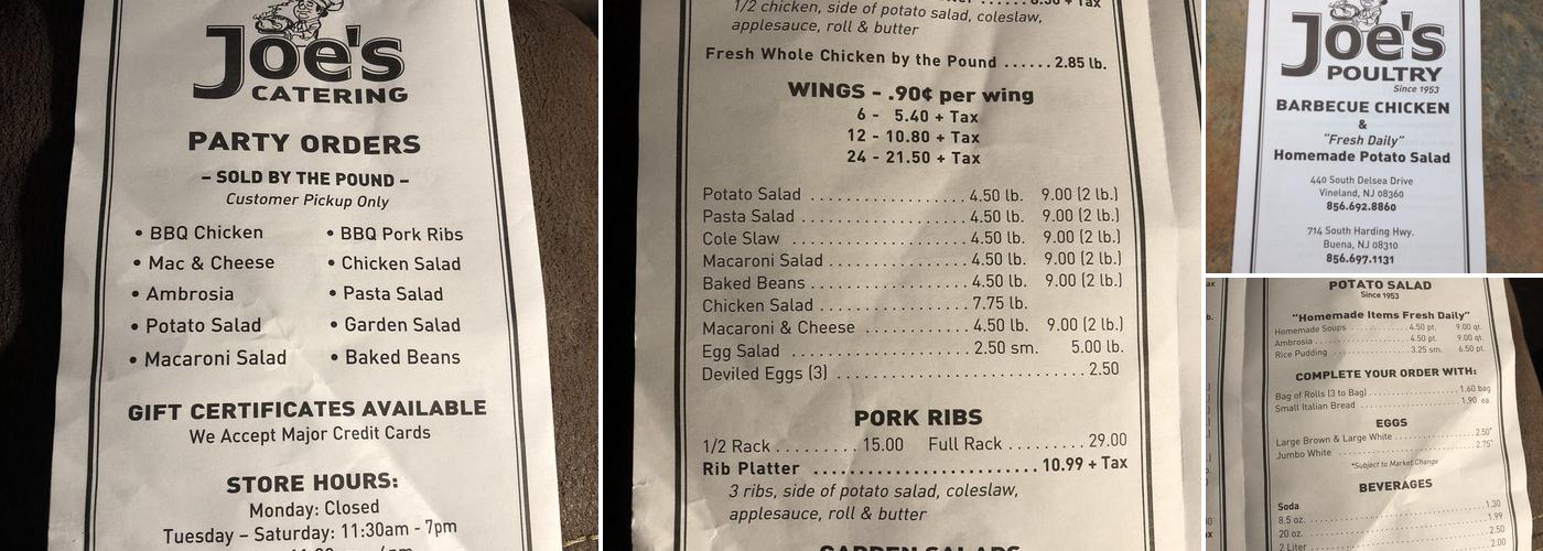 Joe's Poultry Menu