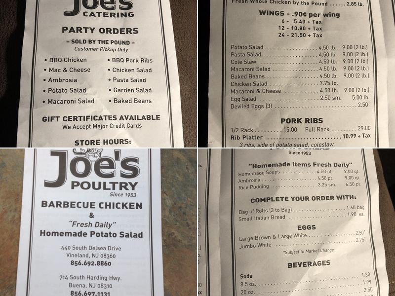 Joe's Poultry Menu