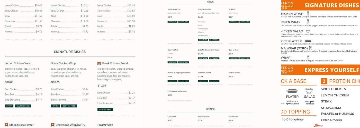Zaffron Mediterranean Grill Menu