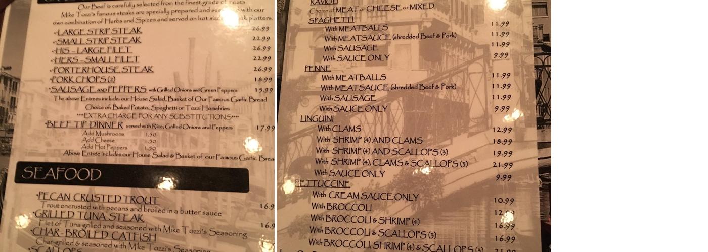 Tozzi's On 12th Menu