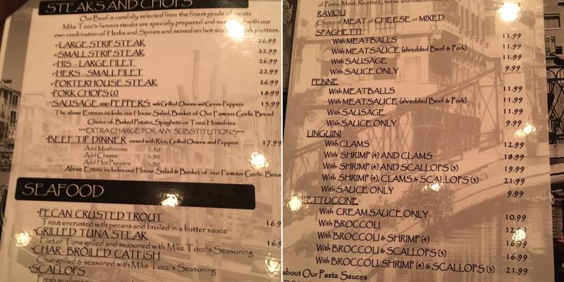 Tozzi's On 12th Menu