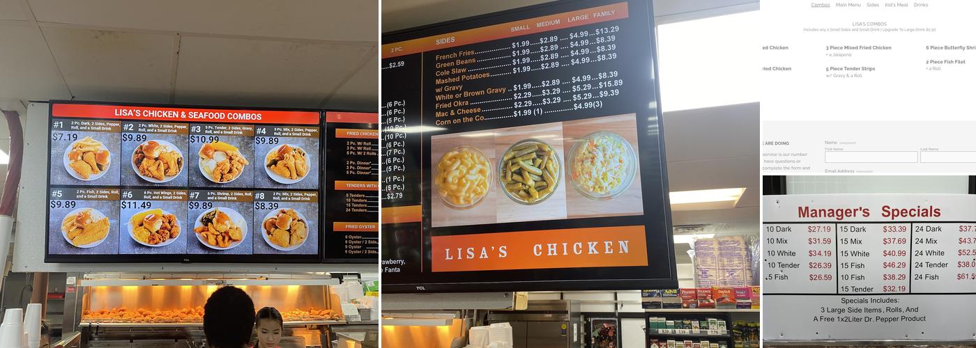 Lisa's Chicken Menu